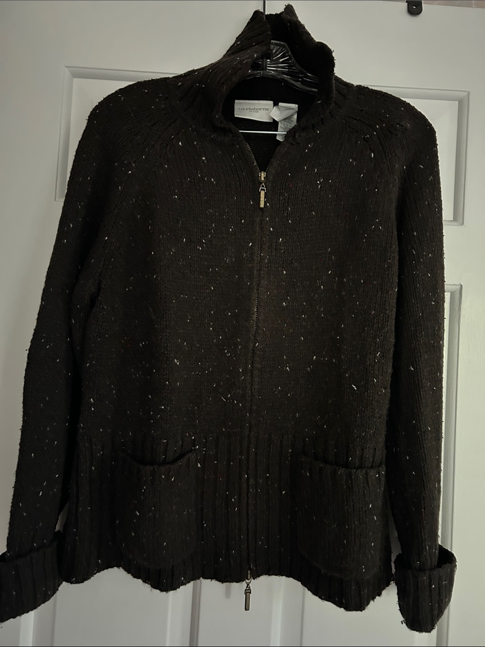 Liz Claiborne Dark Brown Speckled Zip Front Utility Jacket